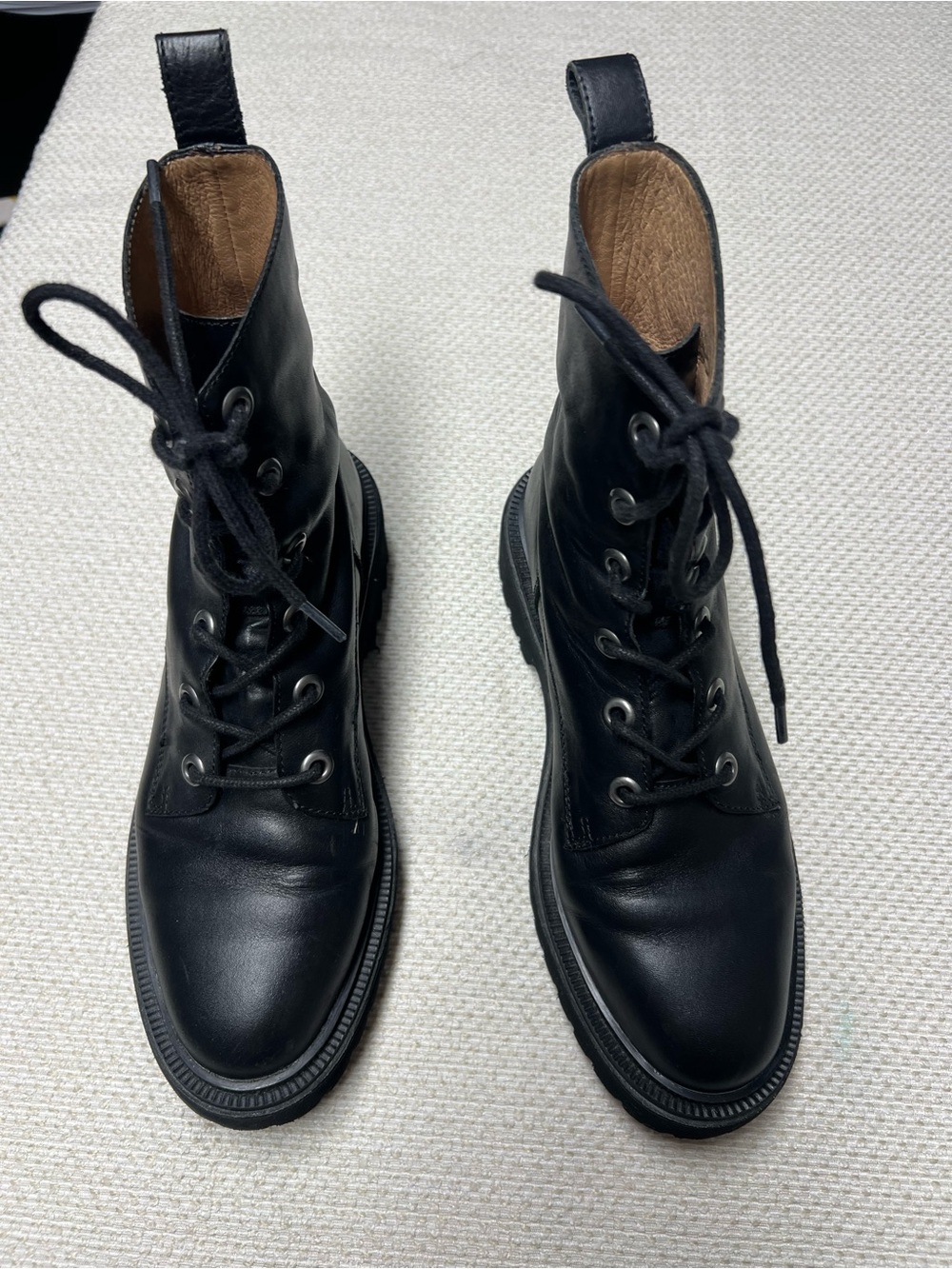 Madewell The Rayna Lace-Up Lug-Sole Black Leather Boots Size 7.5